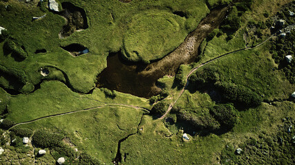Lake in mountains, Pozzi de Bastelica, Corsica, view from drone