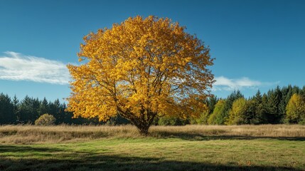 Fototapeta premium Golden autumn tree in Burien.