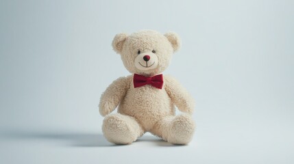 Medium Shot of Classic Teddy Bear with Red Bow - Adorable Stuffed Animal Toy Photo