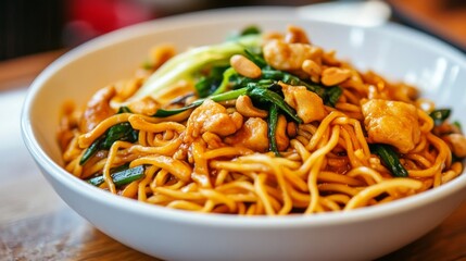 Chinese noodles, chicken & peanuts