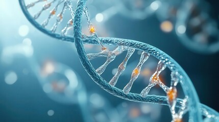 Artistic rendering of a DNA strand unraveling into a living organism, genetic creation, origin of life