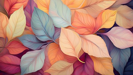 Fototapeta premium Delicate colorful beautiful artistic image of nature. Background texture autumn leaves in pastel light colors.