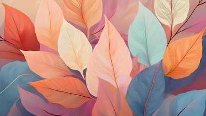 Delicate colorful beautiful artistic image of nature. Background texture autumn leaves in pastel light colors.