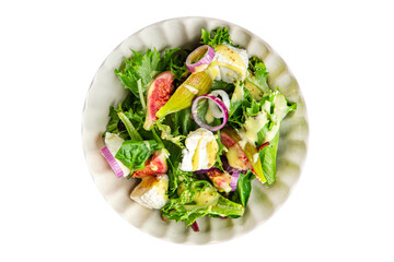 fig salad green lettuce, figs, soft cheese fresh meal food snack on the table copy space food background rustic top view 