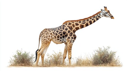 Obraz premium Standalone giraffe image with clear focus on its body and spots on a white background