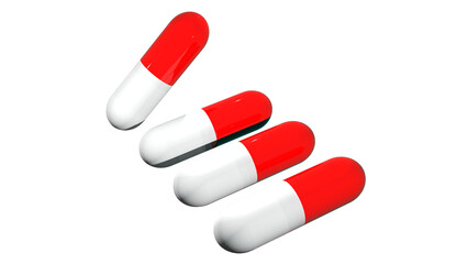 red pills capsules isolated on white background
