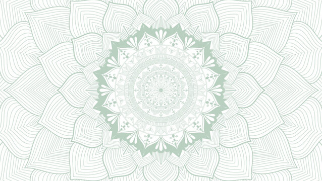 Round mandala on dreamy peach fuzz gradient background. Translucent mesh pattern in the form of a mandala. Mandala with floral patterns. Pastel Yoga template. Gradient background with round mandala