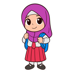 Happy Muslim Girl with Her Backpack and Smile