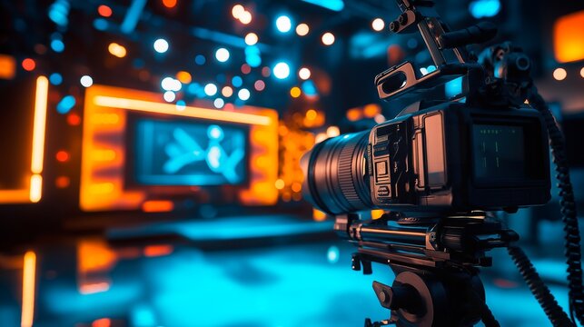 digital camera with a professional equipment in a television studio