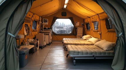 The medical tent provides assistance to victims and survivors of natural disasters