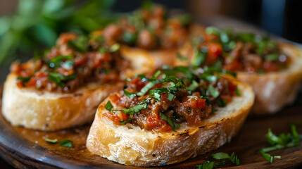 Gourmet Tapenade Crostini Industrial Setting