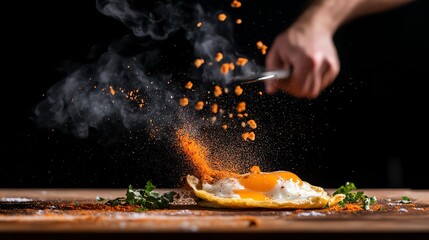 Obraz premium Deconstructed omelette, where each element of the omelette is served separately, originates from France