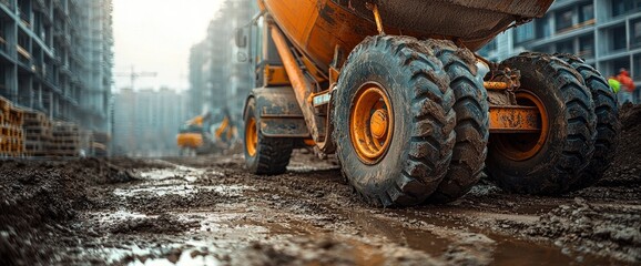 Closeup of Dump Truck Tires on Construction Site