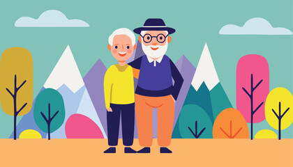 Fototapeta premium Hand drawn illustration Grandparentsday grandparents with grandson