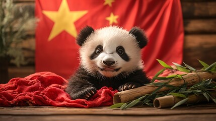 Baby panda with Chinese flag 