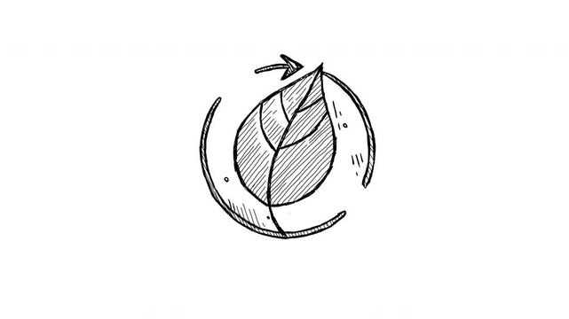 The sustainable leaf design features a circular arrow symbol