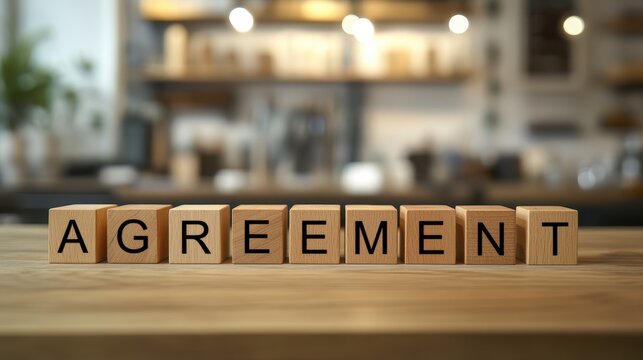 Agreement wooden block on the table for accept and collaborate concept.