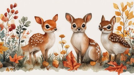 Fototapeta premium Woodland animals on a white background invite design