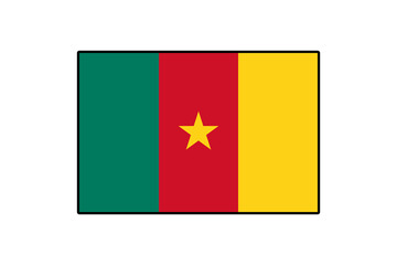 The graphic features the national flag of Cameroon with its distinctive vertical stripes in green, red, and yellow, and a central star, symbolizing unity and independence.
