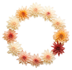 Obraz premium PNG Real pressed dahlia flowers circle wreath shape.