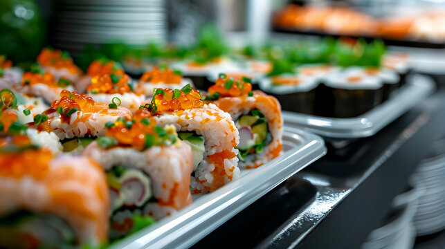 Gourmet Sushi Platter Coffee Shop Ambiance Lase
