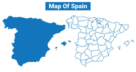 Spain simple flat vector map outline style illustration set