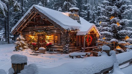 Cozy Cabin in the Snowy Woods