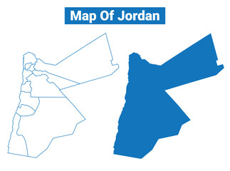 Jordan simple flat vector map outline style illustration set