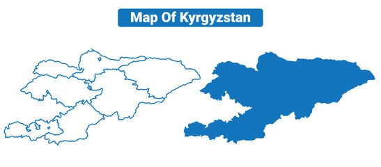 Obraz premium Kyrgyzstan simple flat vector map outline style illustration set