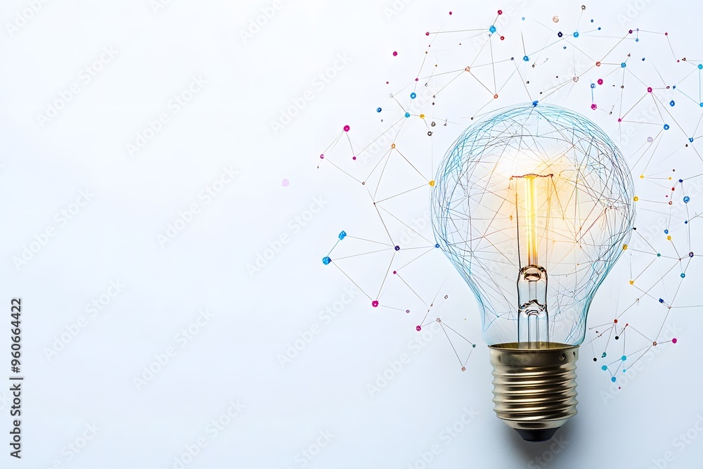 Poster illuminated lightbulb with colorful network connections