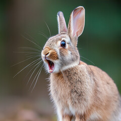 Fototapeta premium surprised rabbit with open mouth in the forest
