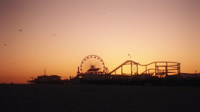Sunset view of Santa Monica Pier in Los Angeles, California, United States of America