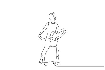 mother daughter child dance together happy one line art design vector