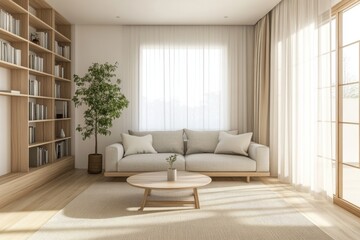 simple, light-filled living room with soft pastel accents and an airy feel