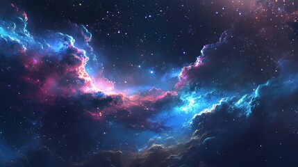 Fototapeta premium Cosmic Nebula with Stars and Glowing Gas Clouds