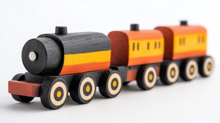 Close-Up Shot of Hand-Painted Wooden Train Set - Vintage Toy Detail Photography