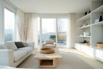 Fototapeta premium simple, light-filled living room with soft pastel accents and an airy feel