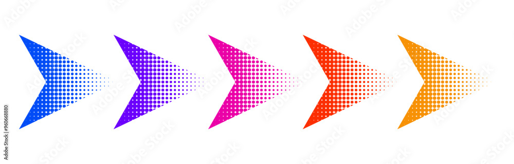 Poster dotted gradient arrow. vector isolated elements. arrow halftone effect