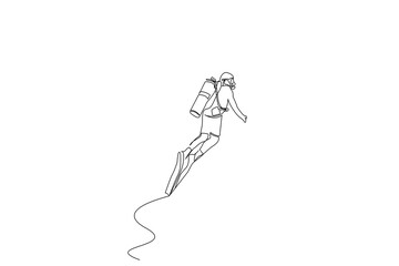 diver oxygen tank equipment underwater bottom swim lifestyle one line art design vector