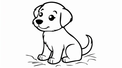A charming cartoon puppy sits on a patch of grass with a playful demeanor, ideal for kids coloring projects and creative art activities