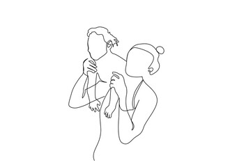 mother son happy together summer vacation happiness one line art design vector