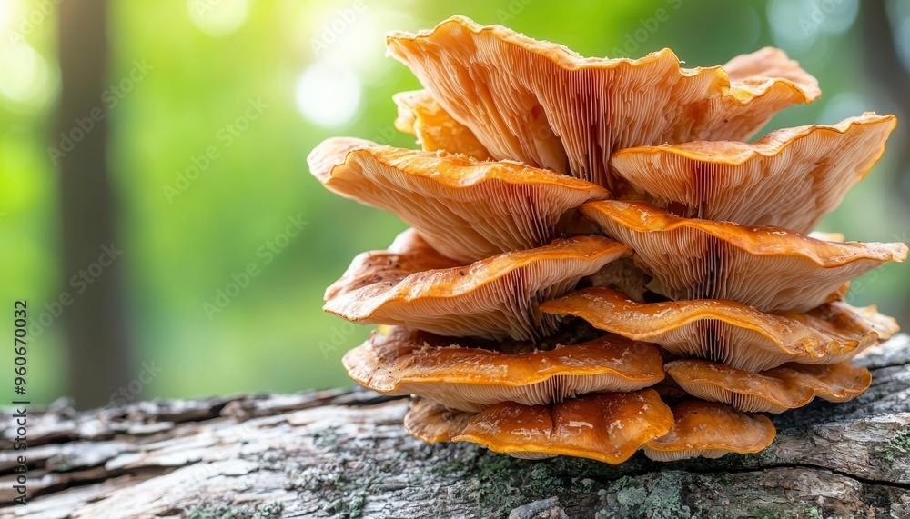 Wall mural A Cluster of Orange Mushrooms Growing on a Tree Trunk