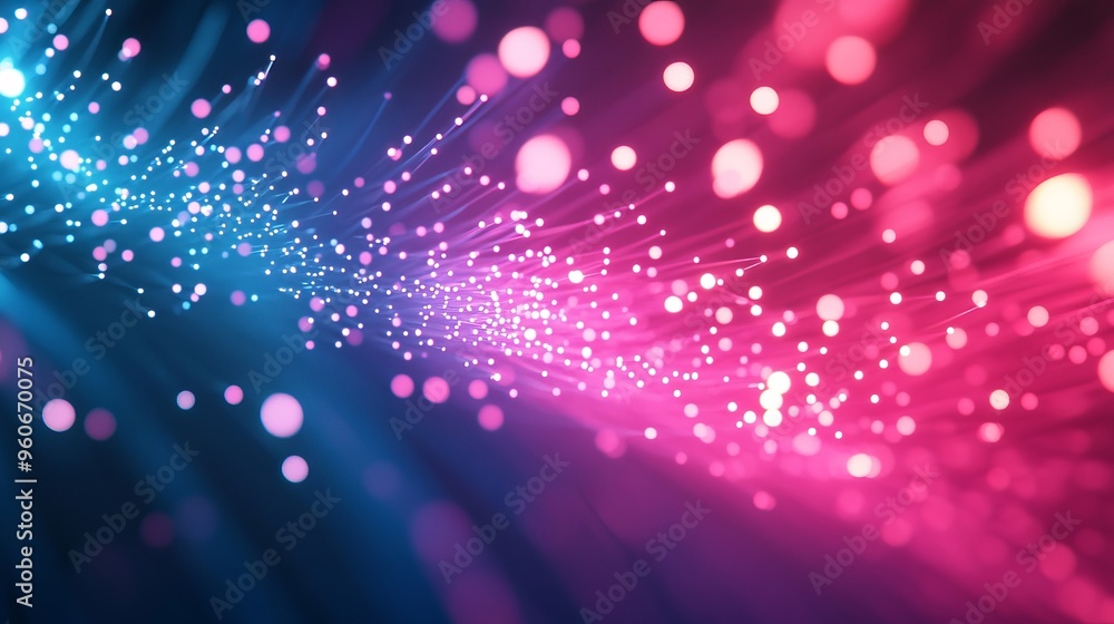 Poster optical fiber cable technology background with neon glow. digital internet network broadband bandwid