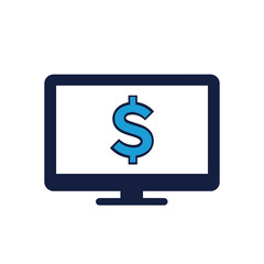 Dollar Symbol on Computer Screen Icon Representing Online Banking, E-Commerce, and Digital Payments
