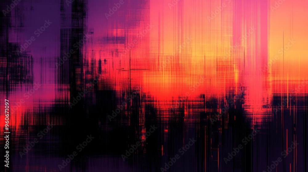 Aufkleber a tv video distortion overlay from the 80s and 90s with a tv noise glitch colored effect. dingy old 