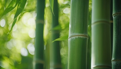 Obraz premium Close-Up of Green Bamboo Stalks in Sunlight
