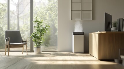 air purification system in a contemporary office or home environment