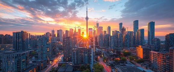 Toronto Skyline at Sunset with the CN Tower