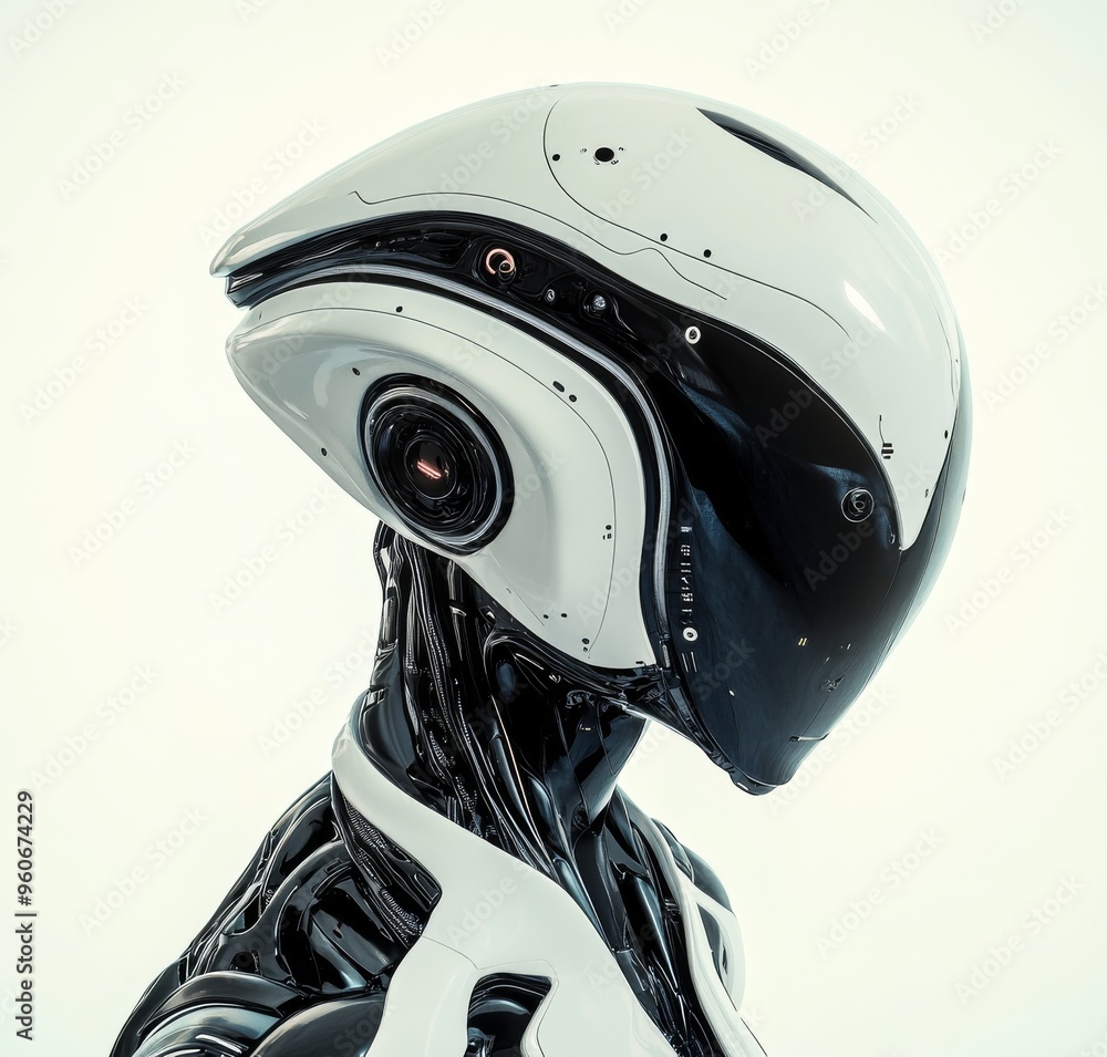 Poster 3d render of a white and black robot isolated on a transparent background. futuristic design of futu