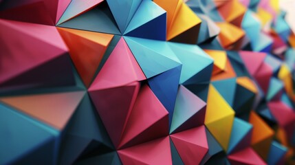 Obraz premium An array of colorful triangular shapes forms an eye-catching geometric pattern, showcasing the brilliance of modern design while inviting viewers to explore the interplay of light and shadow